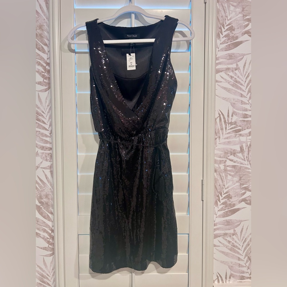 🆕 NWT White House Black Market Black Sequin Mini Dress Size 00 - Picture 3 of 7